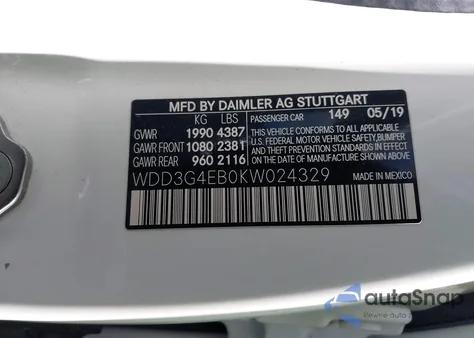 2019 Mercedes-Benz A 220 из США, поврежденный, VIN WDD3G4EB0KW024329